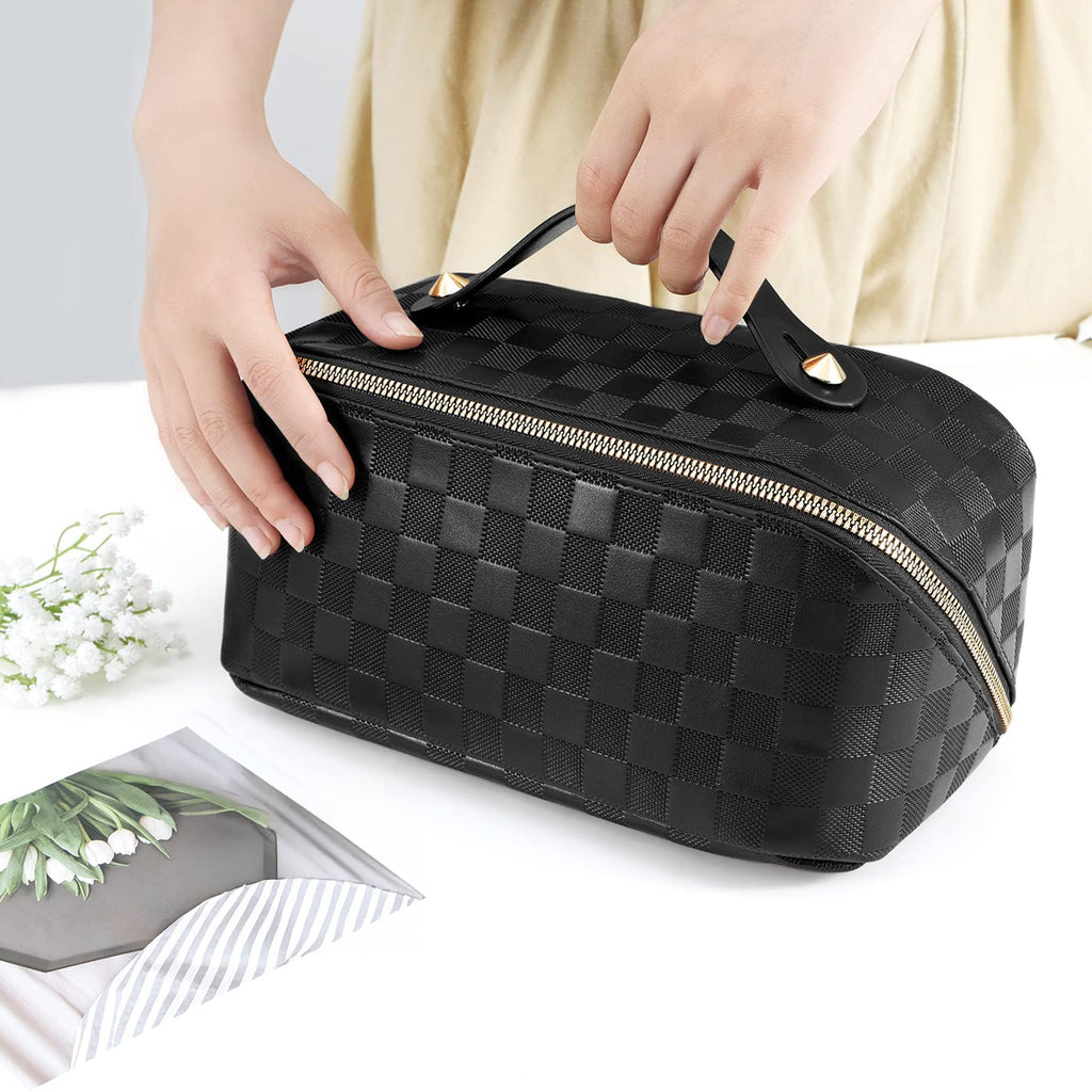 ALEXTINA Large Capacity Travel Cosmetic Bag – Waterproof Leather Organizer for Women