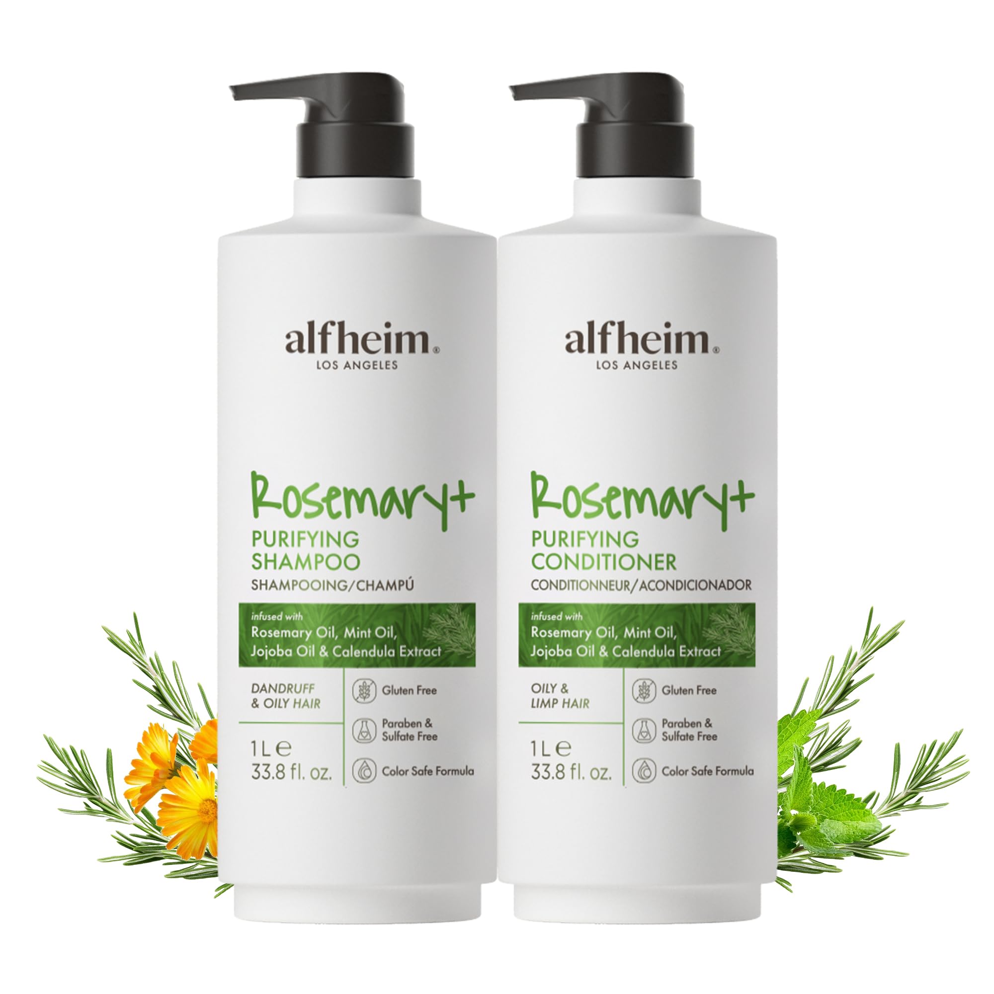 ALFHEIM Rosemary+ Purifying Shampoo & Conditioner Set – Balanced Care for Oily & Fine Hair (Sulfate Free) 33.8 oz x 2