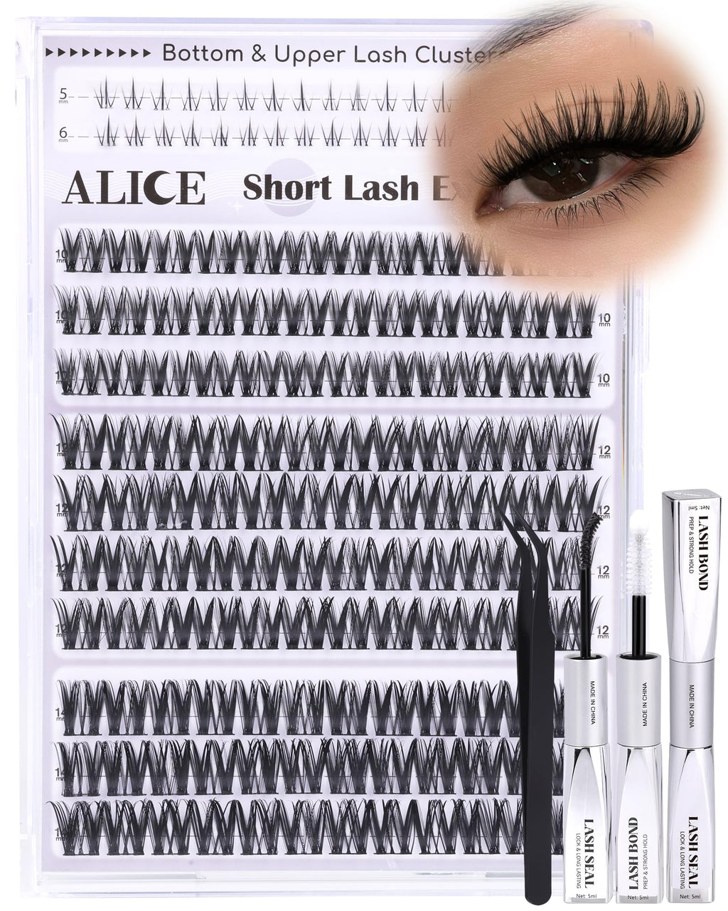 ALICE Flaunt Lash Clusters Kit – Natural Wispy Lash Extensions with Bond & Seal