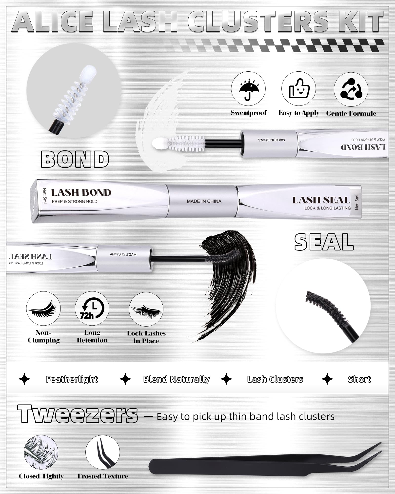 ALICE Flaunt Lash Clusters Kit – Natural Wispy Lash Extensions with Bond & Seal