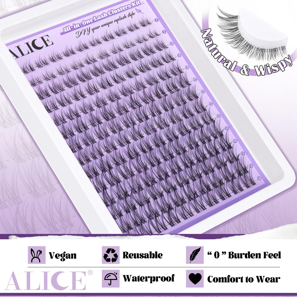 ALICE Cluster Eyelash Extension Kit – Natural Wispy Lashes, DIY at Home (168pcs)
