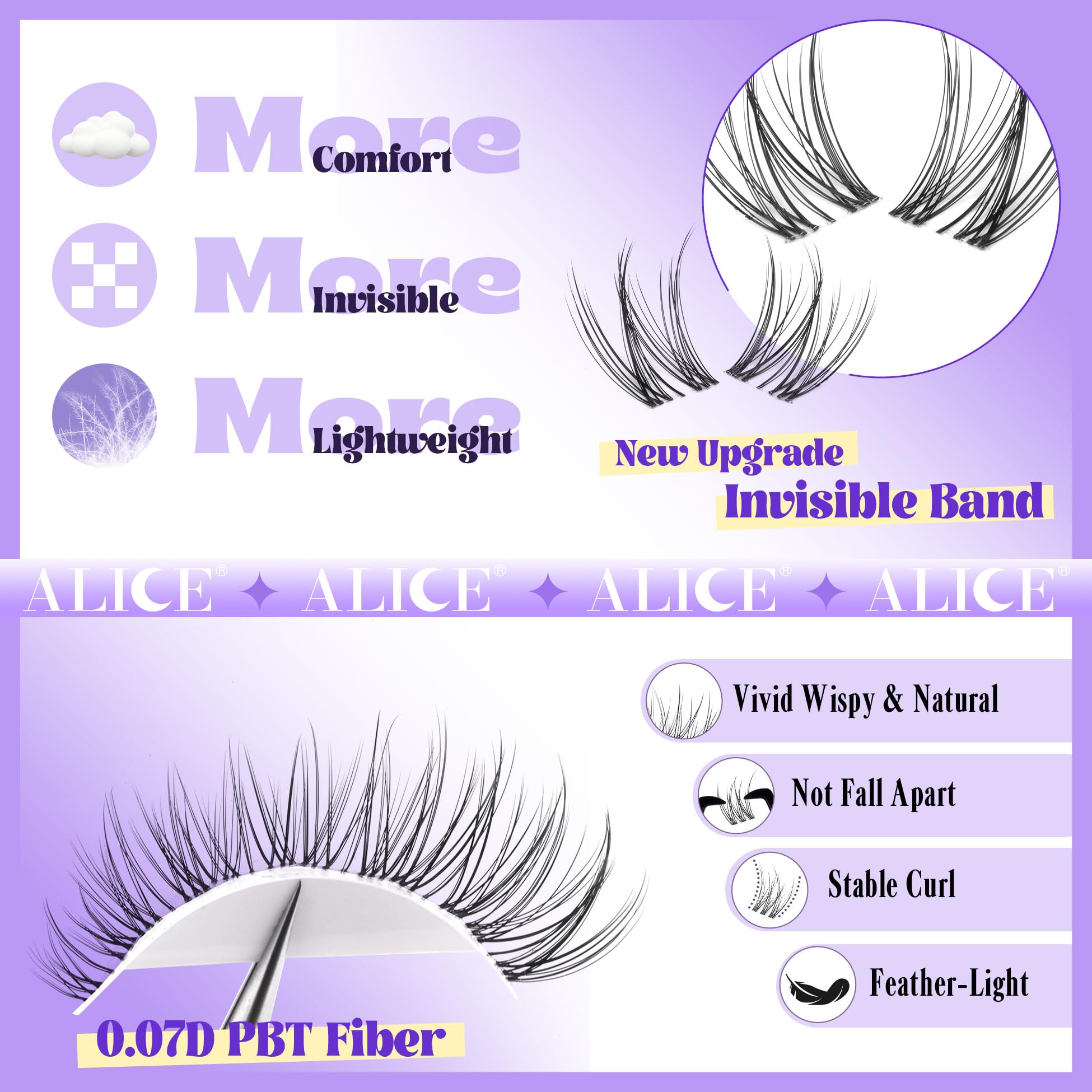 ALICE Cluster Eyelash Extension Kit – Natural Wispy Lashes, DIY at Home (168pcs)
