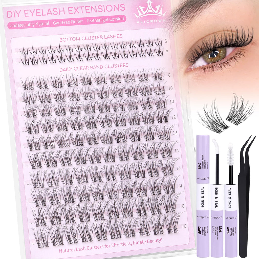 ALICROWN HAIR Natural Lash Clusters Kit – Wispy Eyelash Extensions (132 Pcs)