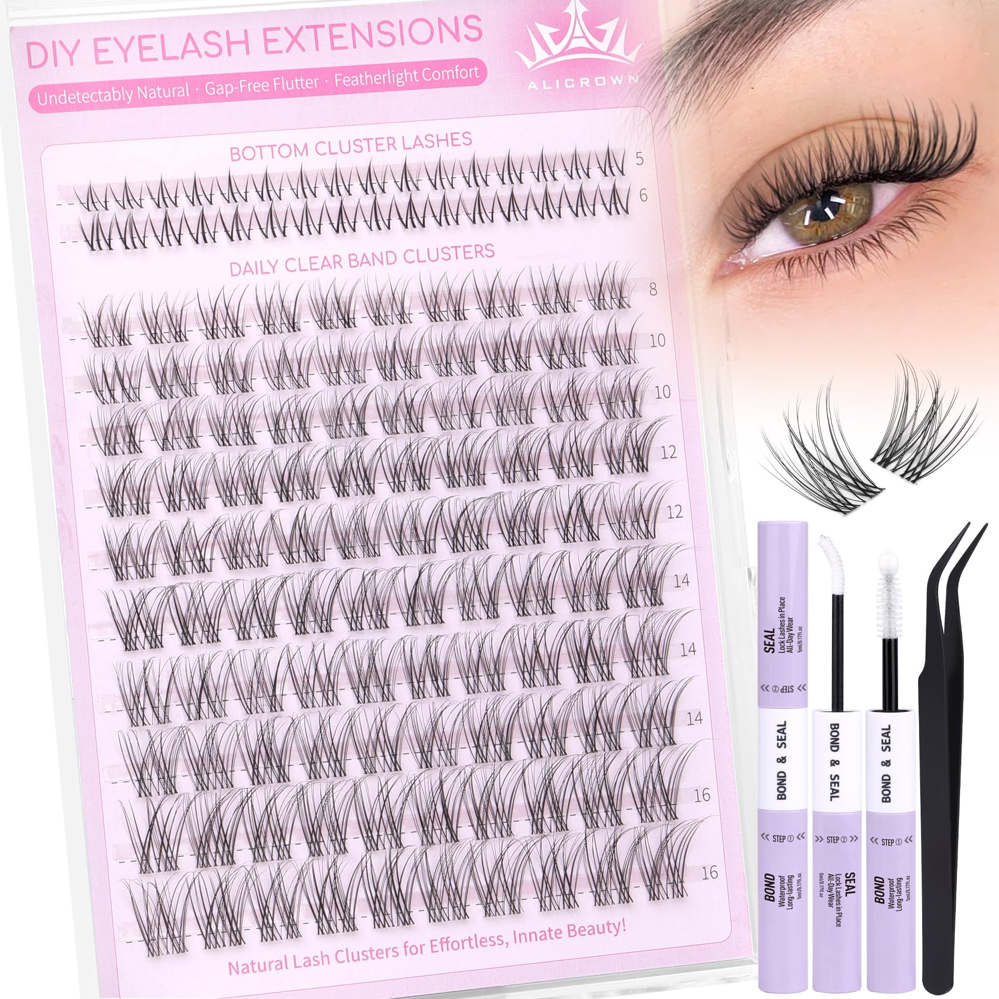 ALICROWN HAIR Natural Lash Clusters Kit – Wispy Eyelash Extensions (132 Pcs)