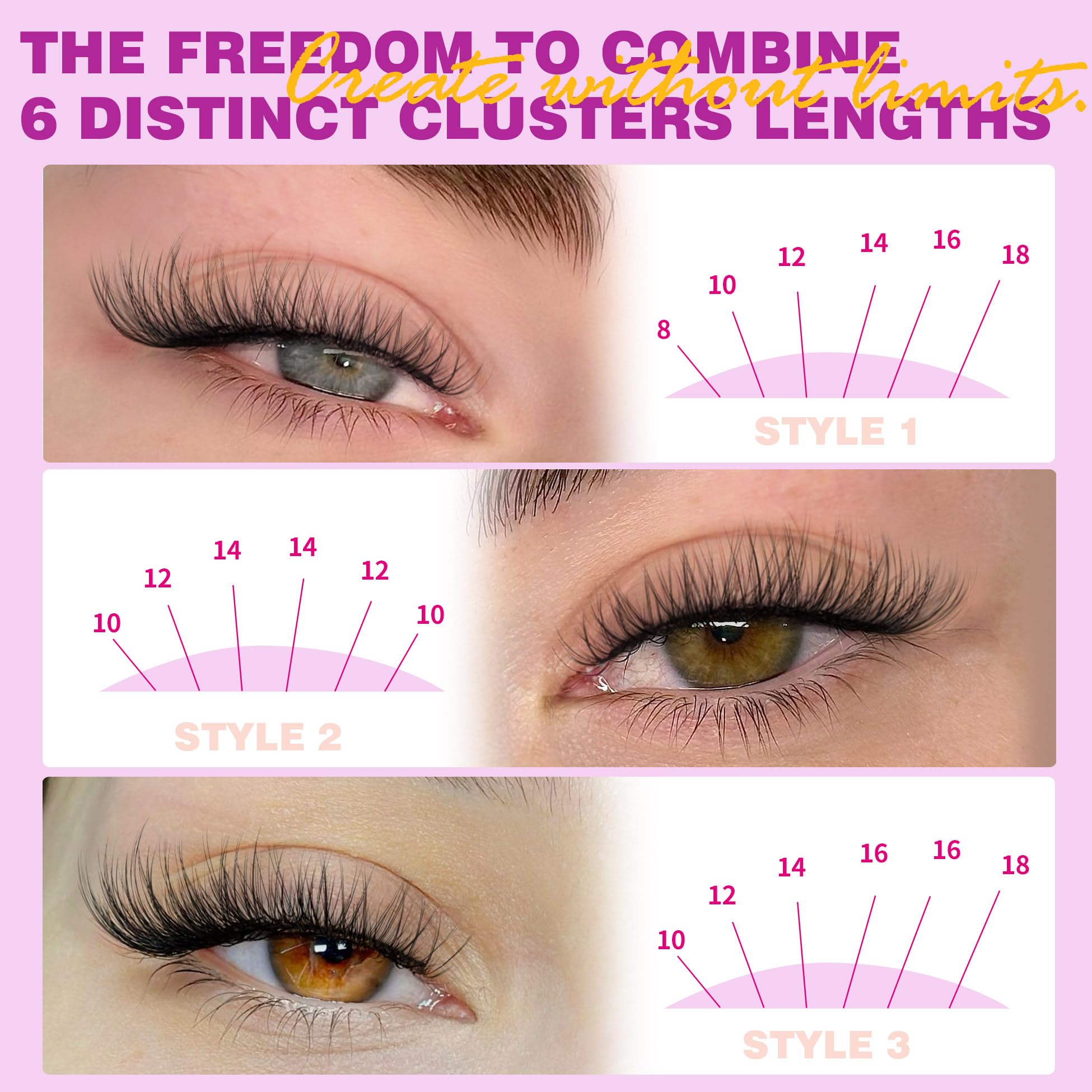ALICROWN HAIR Natural Lash Clusters Kit – Wispy Lashes with Invisible Band, DIY Bond & Seal, 8mm–18mm