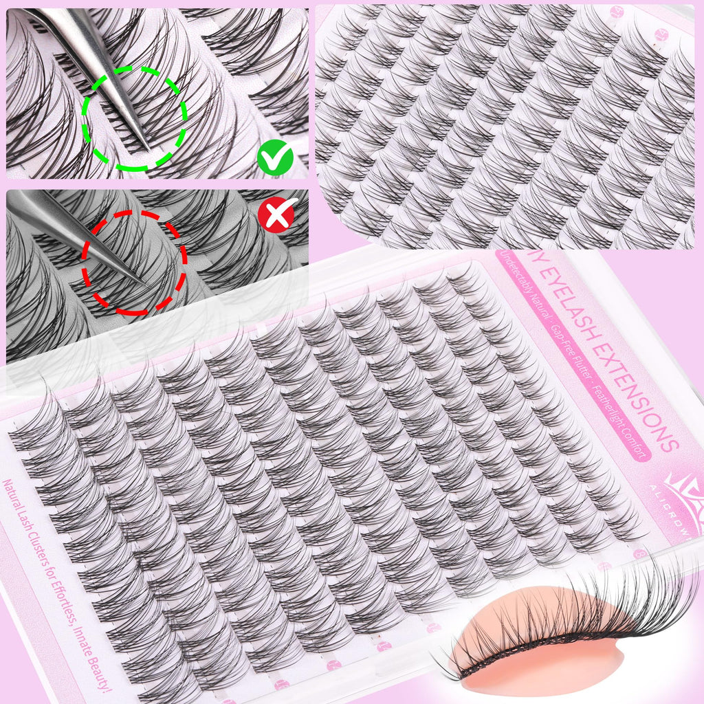 ALICROWN HAIR Natural Lash Clusters Kit – Wispy Lashes with Invisible Band, DIY Bond & Seal, 8mm–18mm