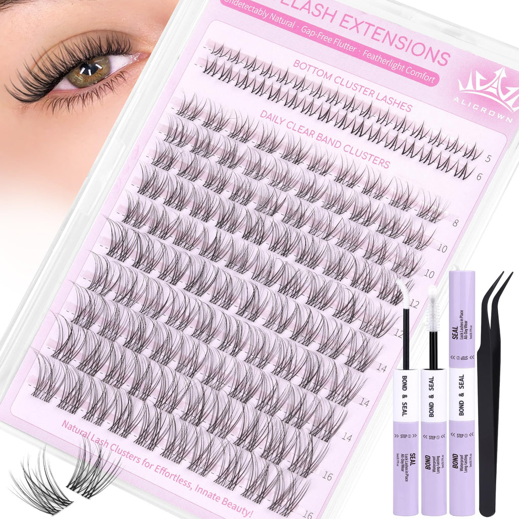 ALICROWN HAIR Natural Lash Clusters Kit – Wispy Eyelash Extensions (132 Pcs)