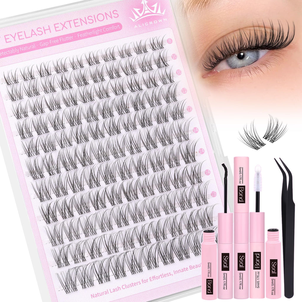 ALICROWN HAIR Natural Lash Clusters Kit – Wispy Lashes with Invisible Band, DIY Bond & Seal, 8mm–18mm