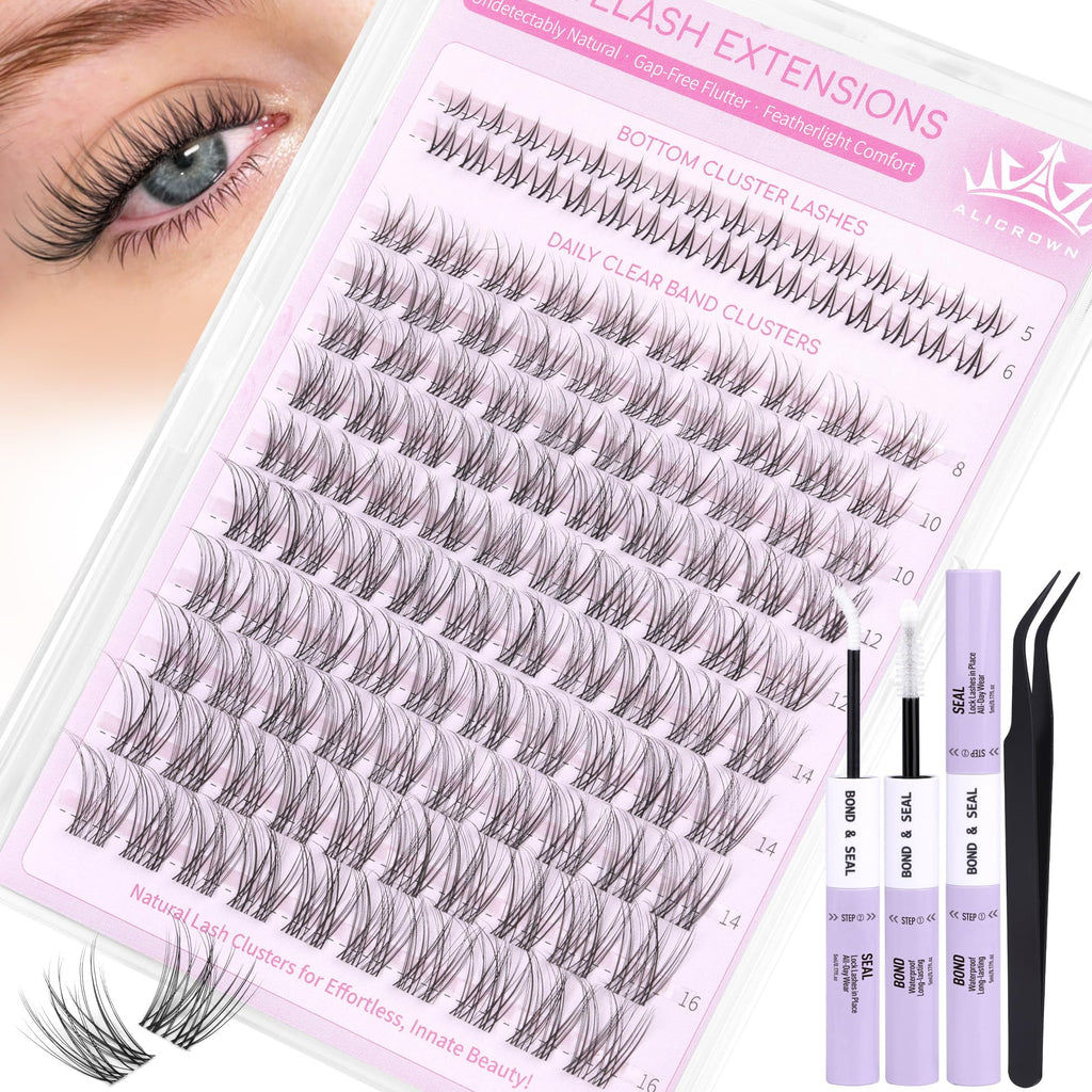 ALICROWN HAIR Natural Lash Clusters Kit – Wispy Eyelash Extensions (132 Pcs)