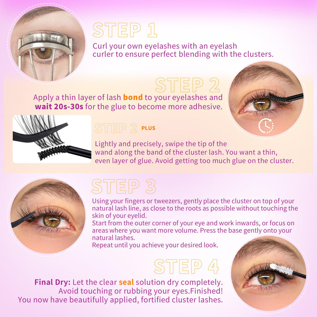 ALICROWN HAIR Natural Lash Clusters Kit – Wispy Lashes with Invisible Band, DIY Bond & Seal, 8mm–18mm