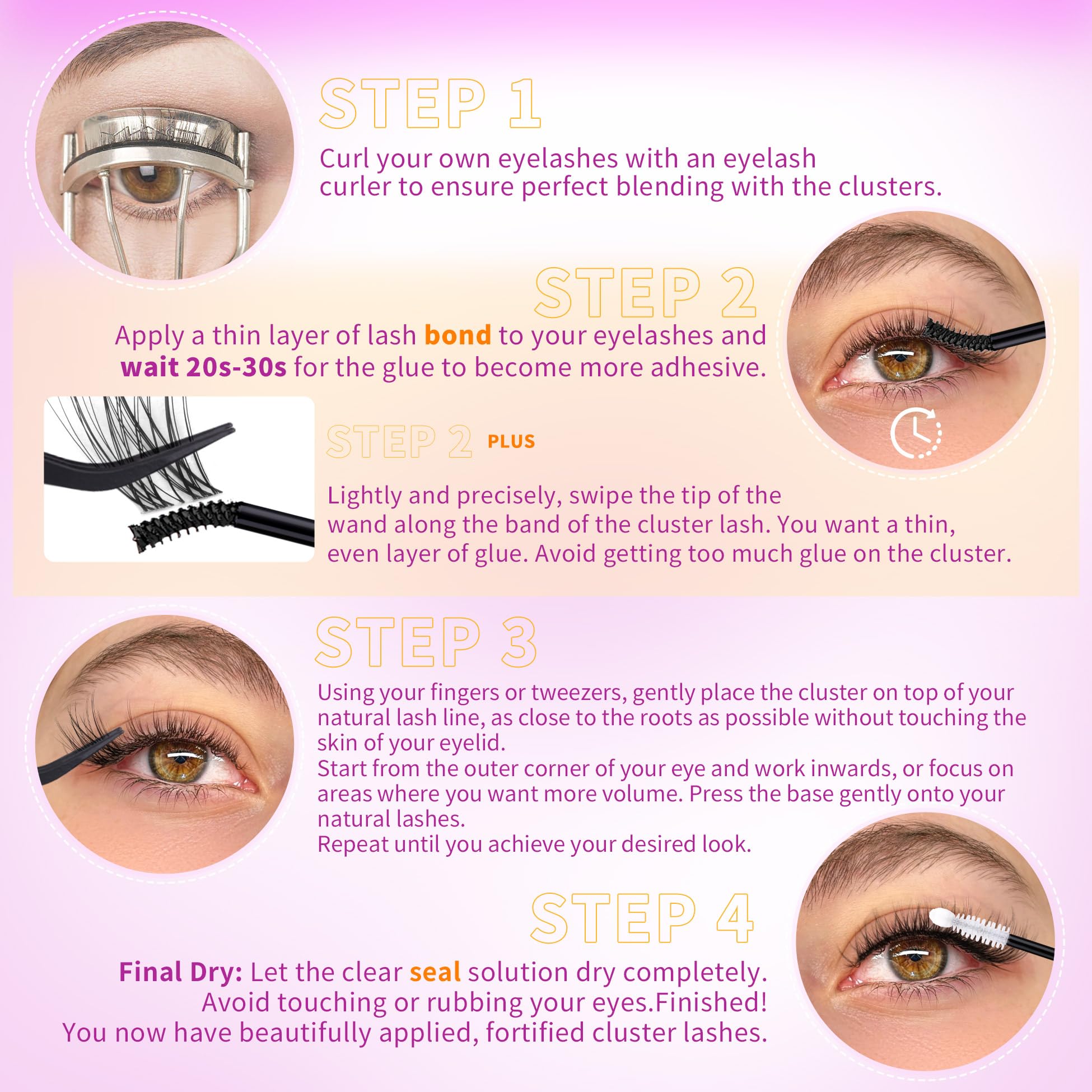 ALICROWN HAIR Natural Lash Clusters Kit – Wispy Lashes with Invisible Band, DIY Bond & Seal, 8mm–18mm