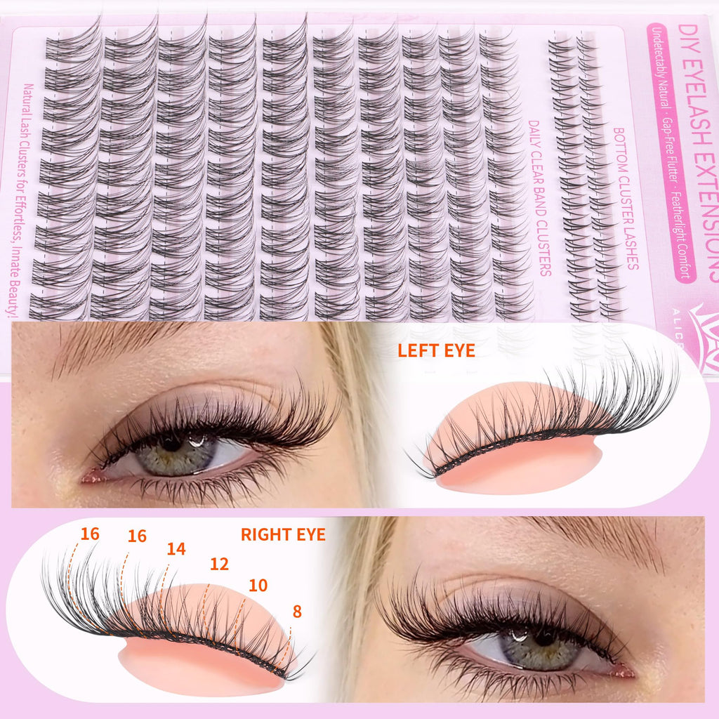 ALICROWN HAIR Natural Lash Clusters Kit – Wispy Eyelash Extensions (132 Pcs)