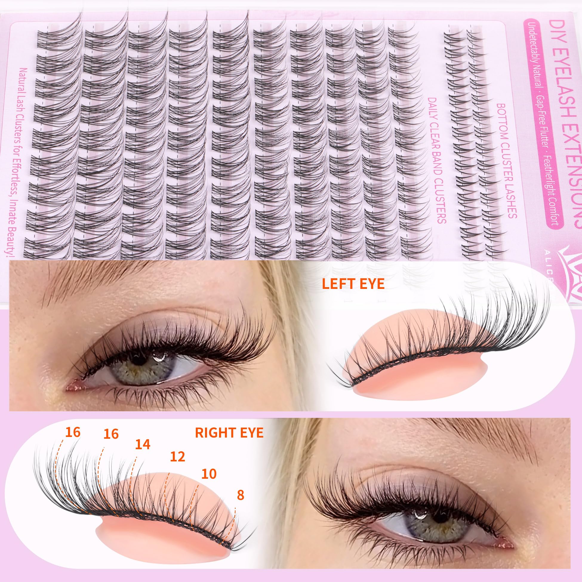 ALICROWN HAIR Natural Lash Clusters Kit – Wispy Eyelash Extensions (132 Pcs)