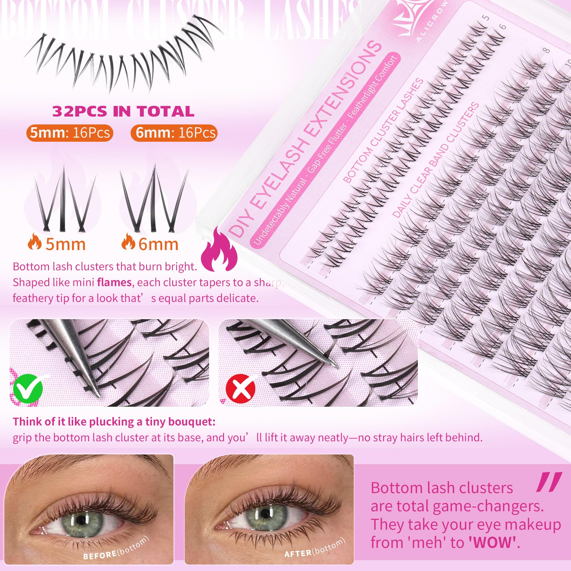 ALICROWN HAIR Natural Lash Clusters Kit – Wispy Eyelash Extensions (132 Pcs)