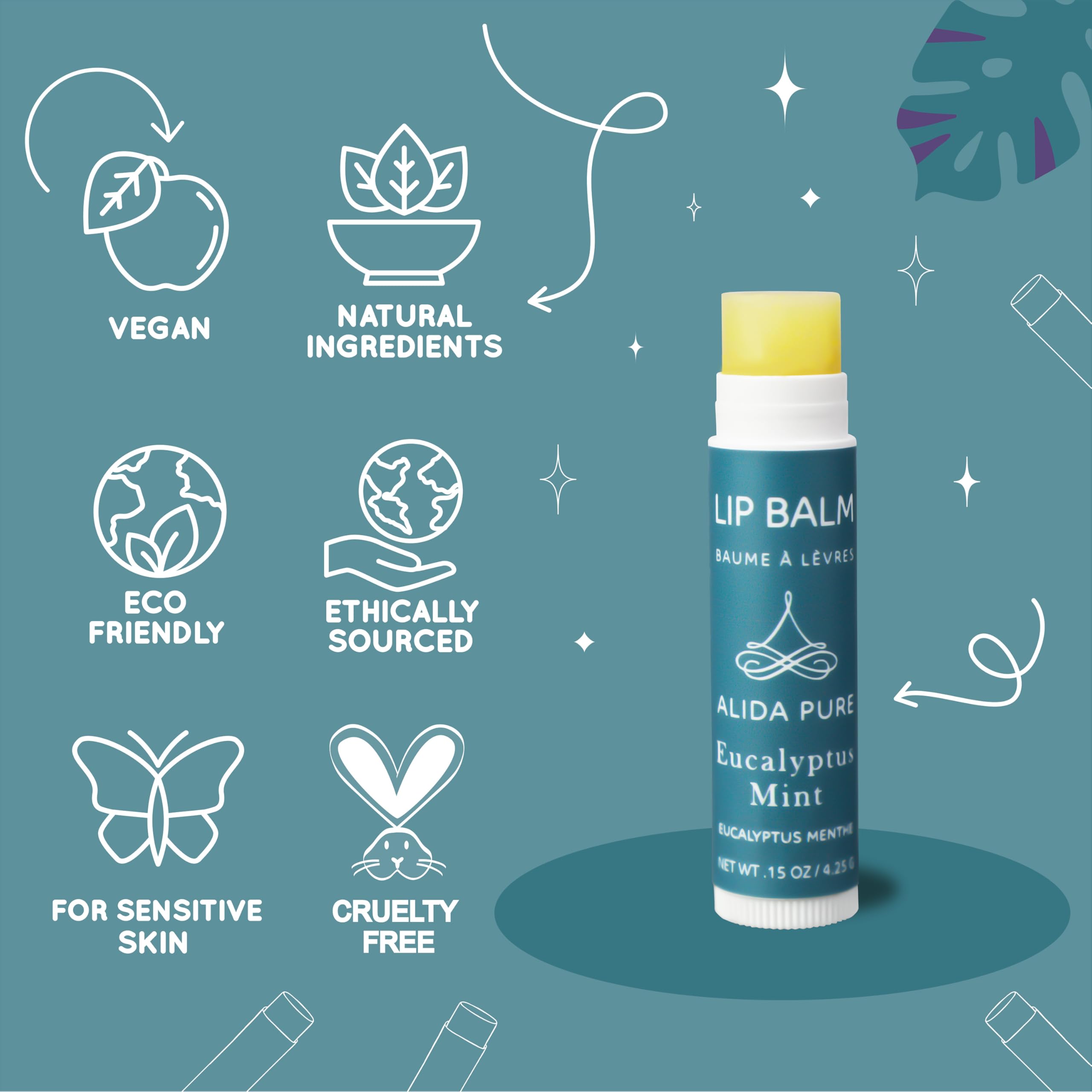 ALIDA PURE Duet Lip Balm Collection – Vegan, Beeswax-Free, Jojoba & Avocado Oil (5 Tube Set)
