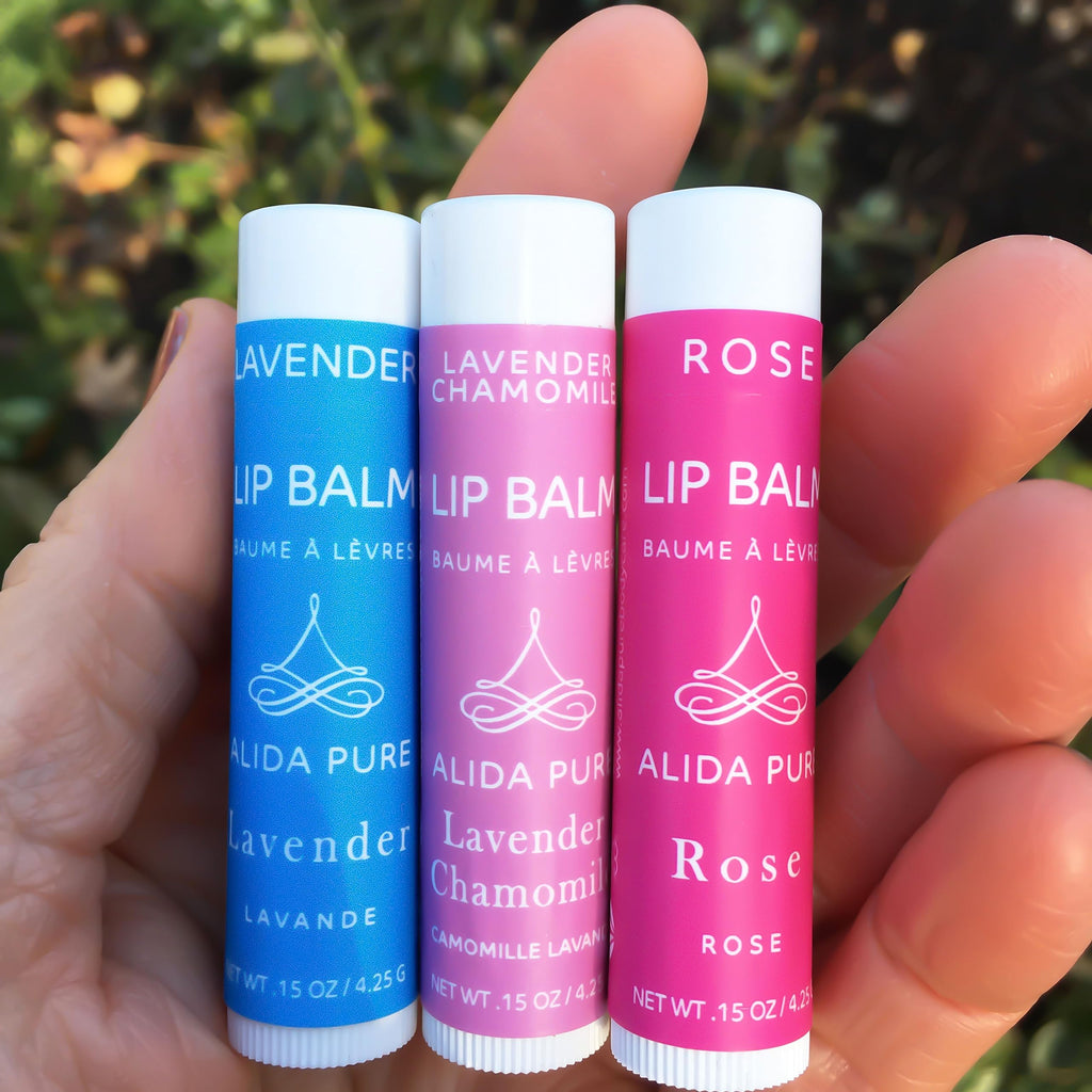 ALIDA PURE Floral Lip Balm Collection – Vegan, Beeswax Free, 3-Tube Set
