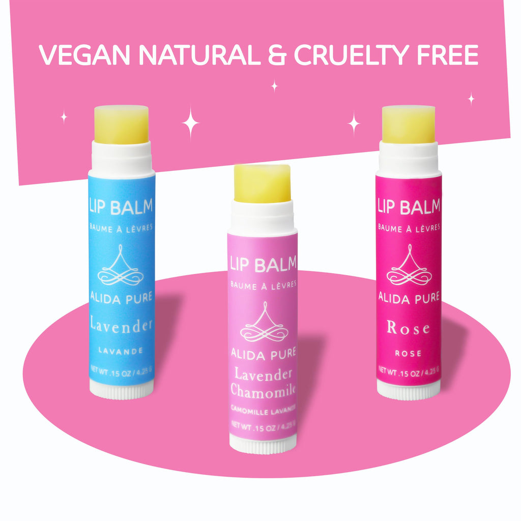 ALIDA PURE Floral Lip Balm Collection – Vegan, Beeswax Free, 3-Tube Set