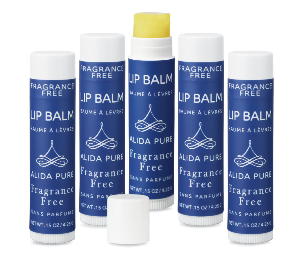 ALIDA PURE Fragrance Free Lip Balm Set – 5 Vegan Tubes, Beeswax Free, Jojoba & Avocado Oils