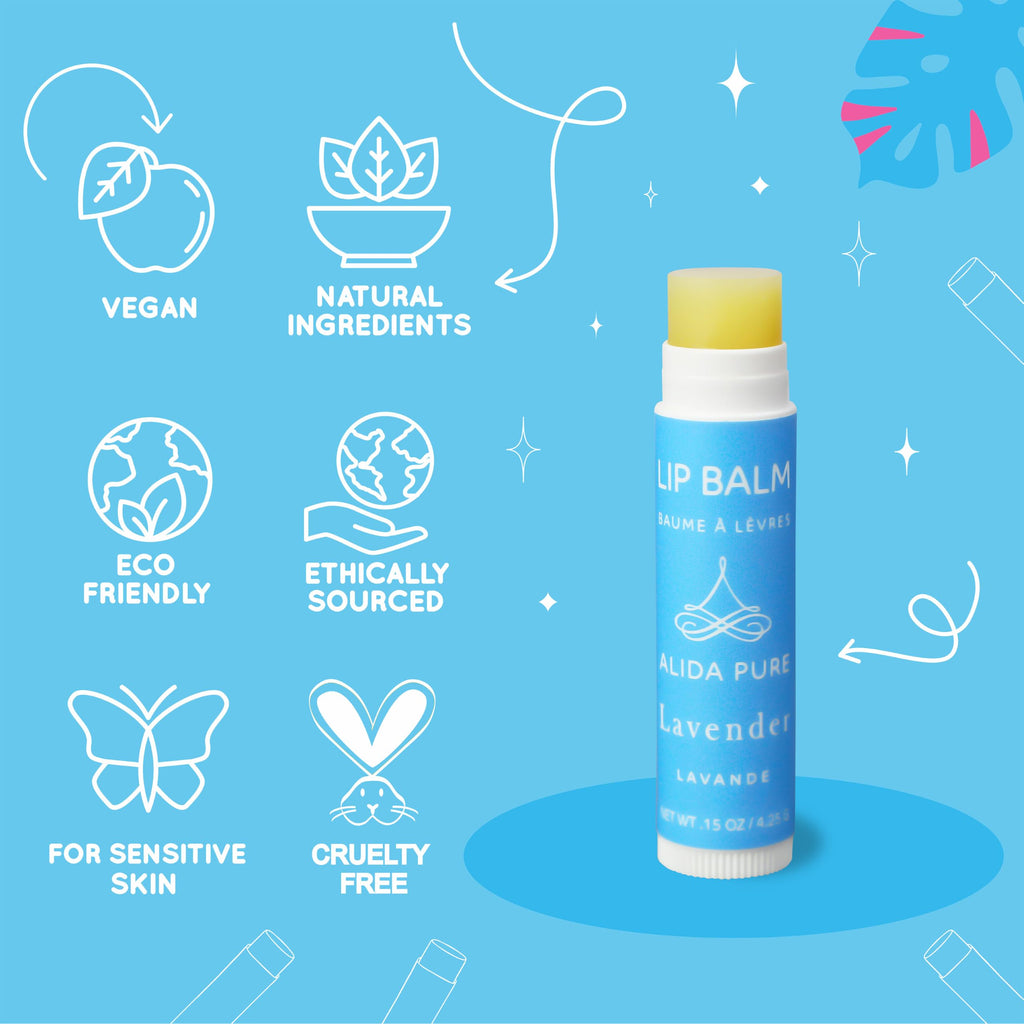 ALIDA PURE Lavender Lip Balm Set – Vegan, Cruelty-Free, Beeswax-Free (3 x 0.15 oz tubes)