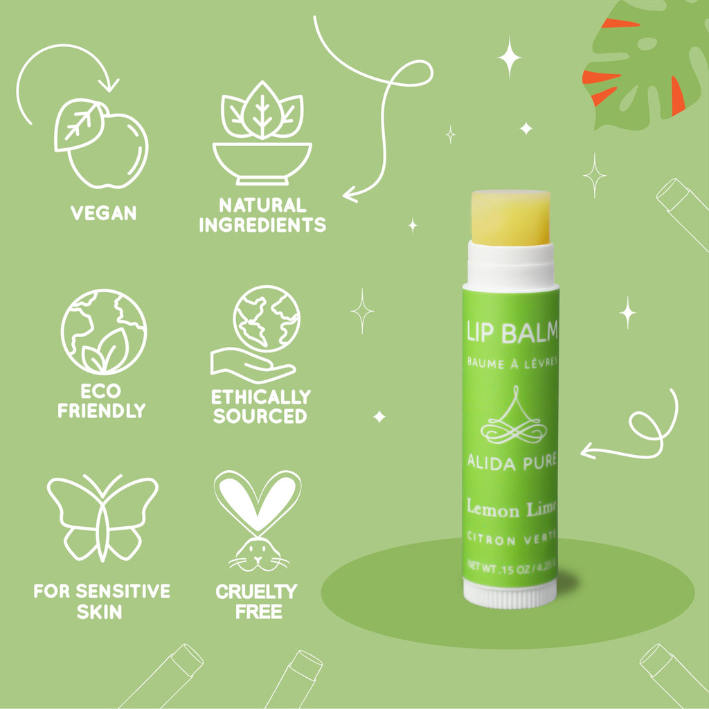 ALIDA PURE Lemon Lime Lip Balm Collection – Vegan, Beeswax-Free, 3-Tube Set