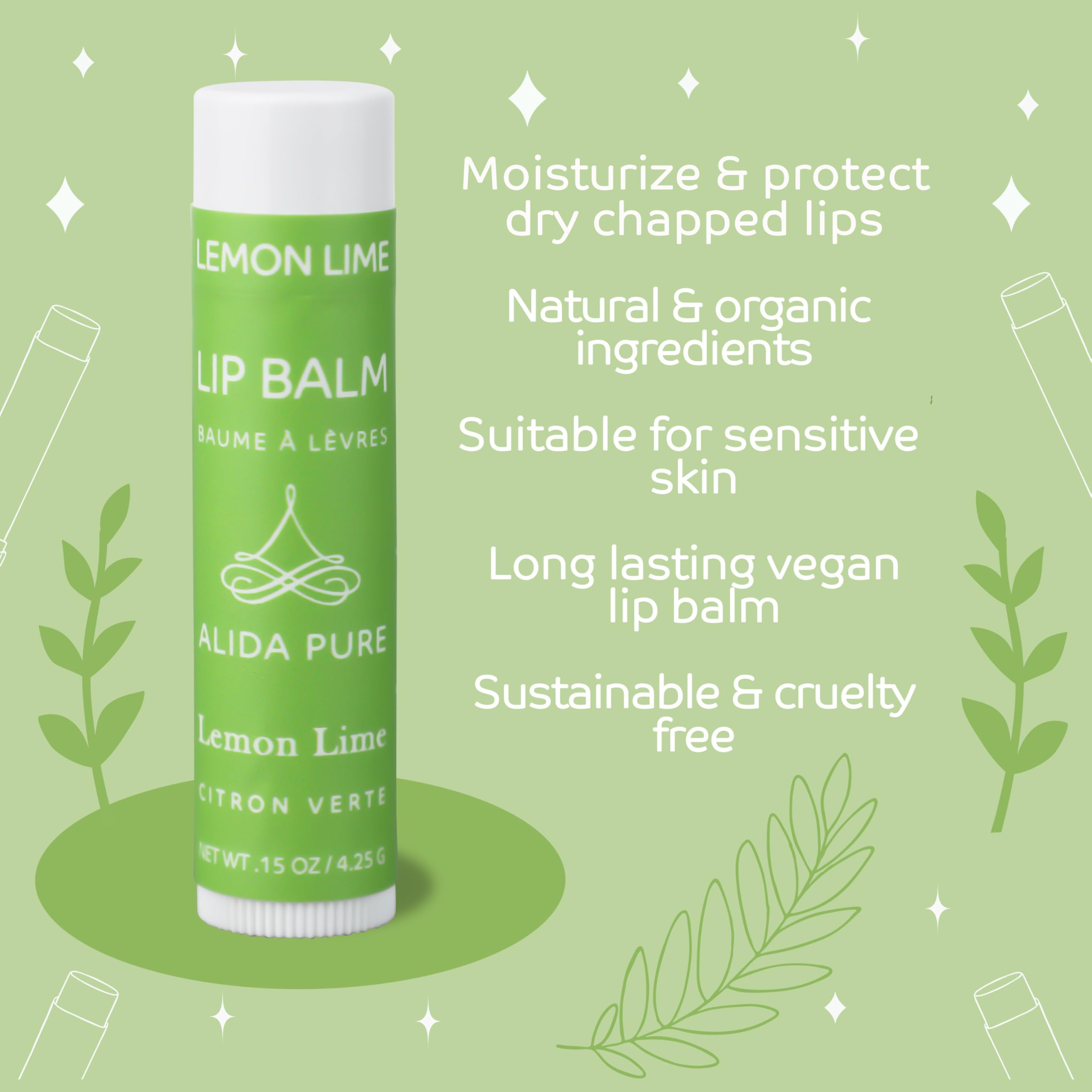 ALIDA PURE Lemon Lime Lip Balm Collection – Vegan, Beeswax-Free, 3-Tube Set