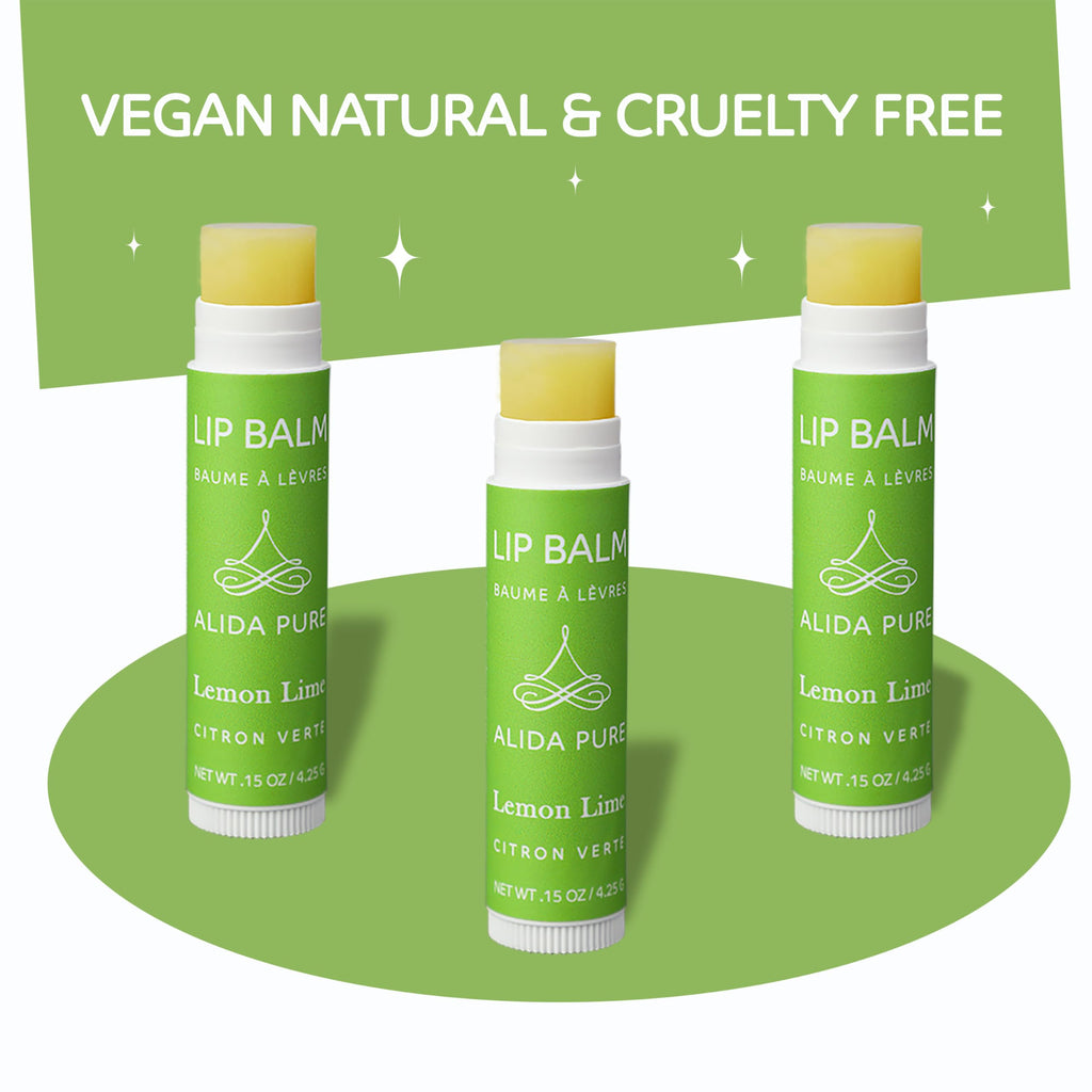 ALIDA PURE Lemon Lime Lip Balm Collection – Vegan, Beeswax-Free, 3-Tube Set