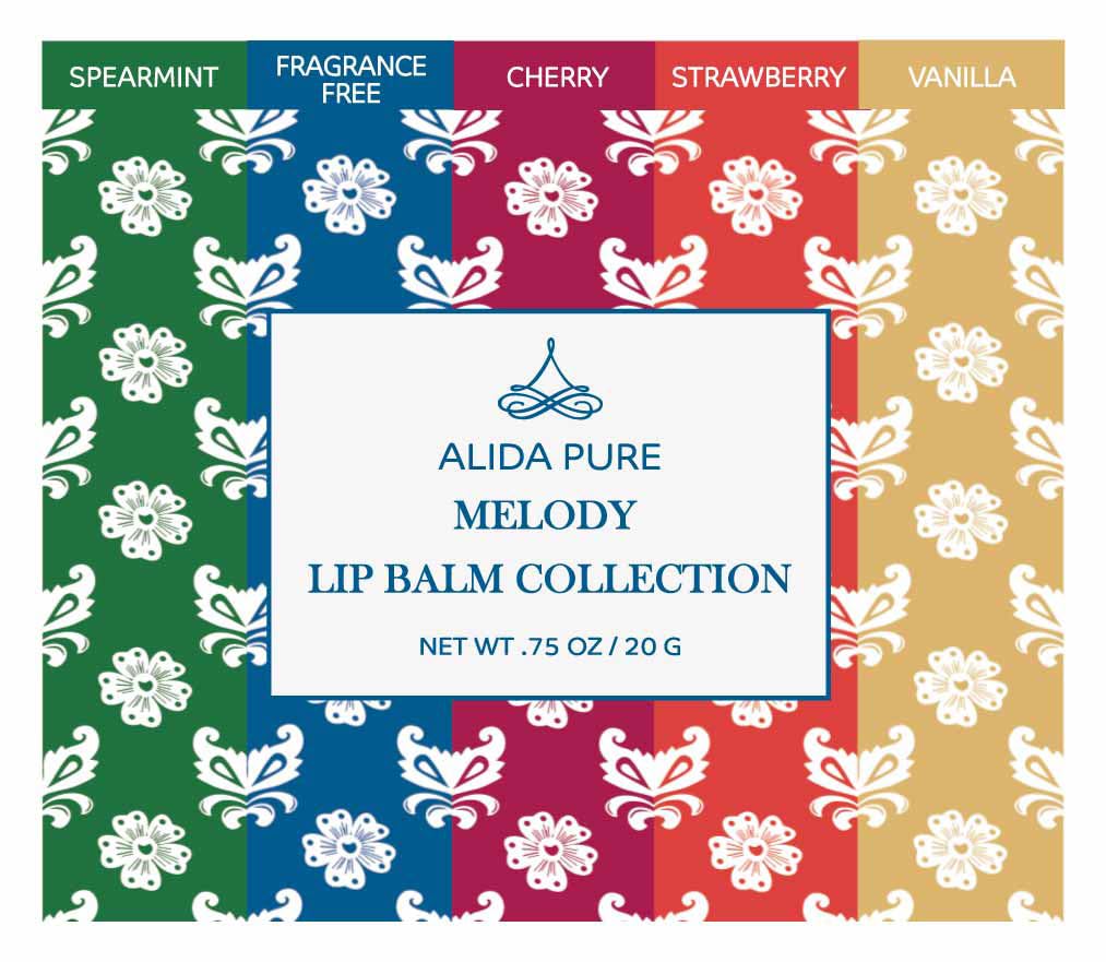 ALIDA PURE Melody Lip Balm Collection — Vegan, Beeswax Free, 5-Tube Set with Jojoba, Avocado & Vitamin E