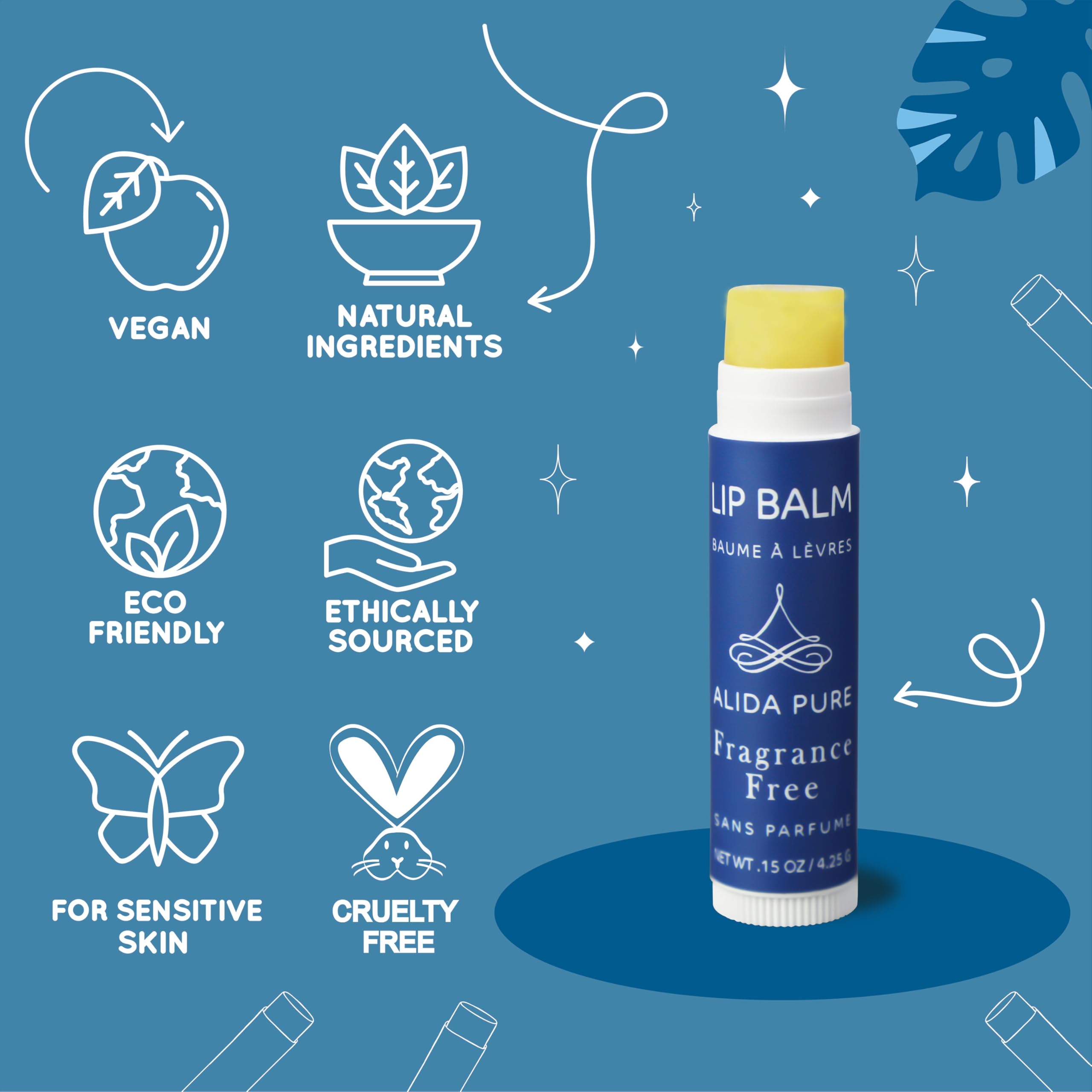 ALIDA PURE Melody Lip Balm Collection — Vegan, Beeswax Free, 5-Tube Set with Jojoba, Avocado & Vitamin E