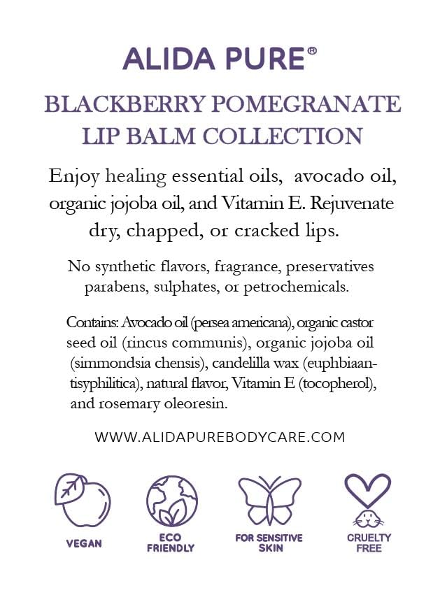ALIDA PURE Blackberry Pomegranate Lip Balm Collection - Vegan, Beeswax-Free, 3-Tube Set