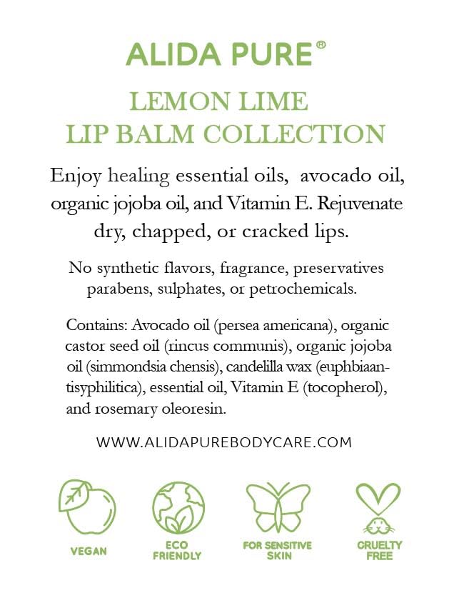 ALIDA PURE Lemon Lime Lip Balm Collection – Vegan, Beeswax-Free, 3-Tube Set