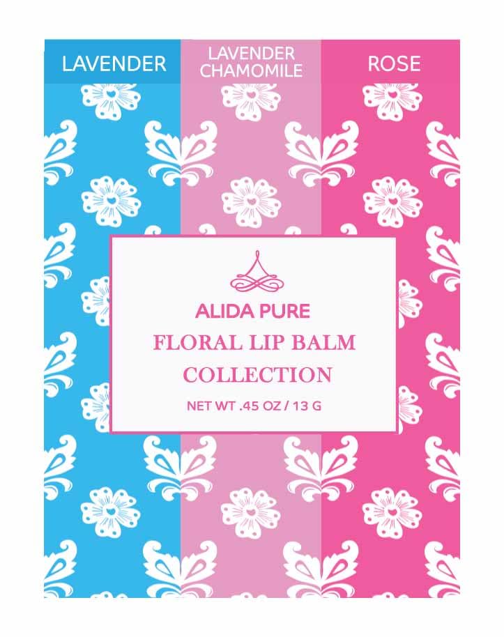 ALIDA PURE Floral Lip Balm Collection – Vegan, Beeswax Free, 3-Tube Set