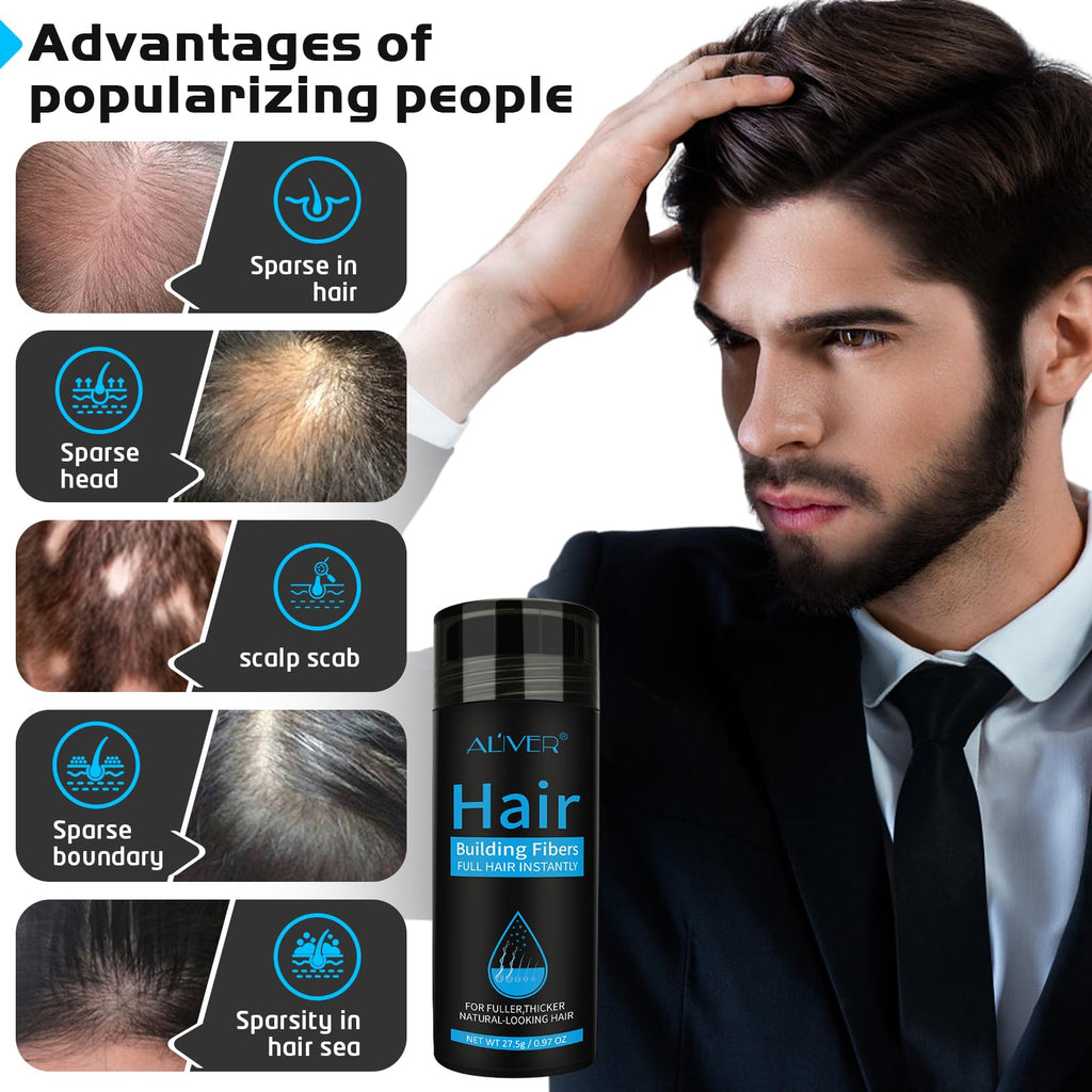 ALIVER Hair Fibers for Thinning Hair – Instant Fuller Look for Women & Men, Black, 27.5 g