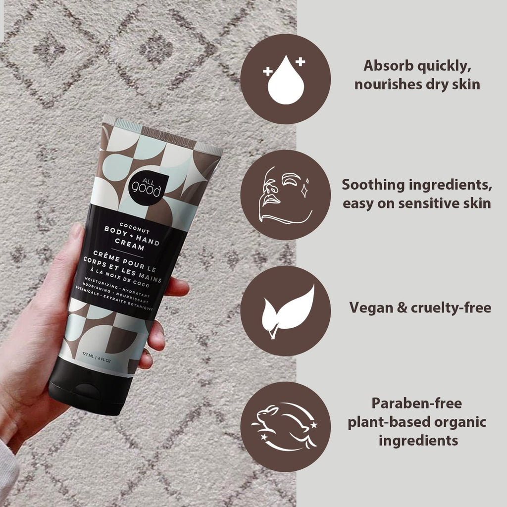 All Good Hand and Body Lotion – Organic Coconut Moisturizer for Dry Skin, 6 fl oz