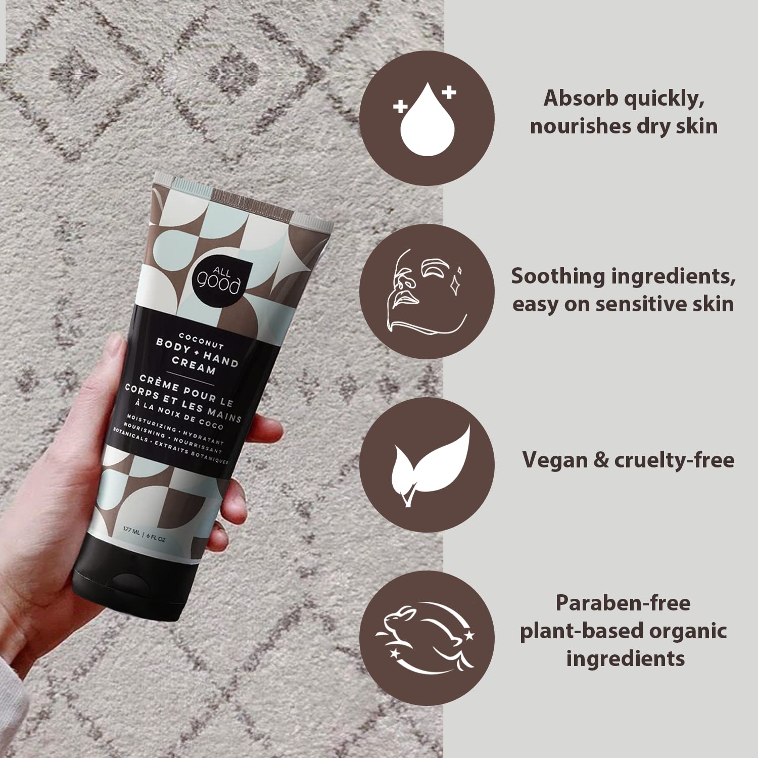 All Good Hand and Body Lotion – Organic Coconut Moisturizer for Dry Skin, 6 fl oz