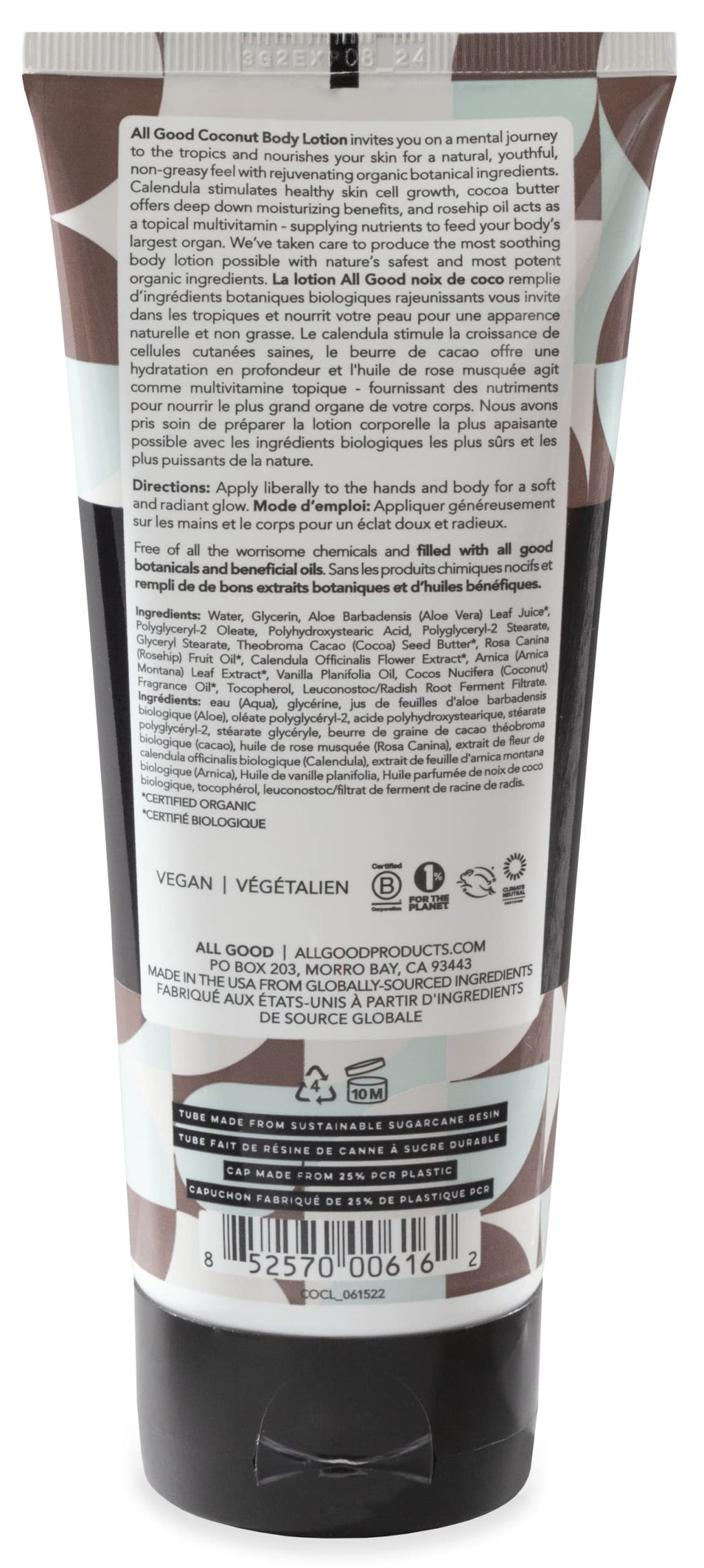 All Good Hand and Body Lotion – Organic Coconut Moisturizer for Dry Skin, 6 fl oz