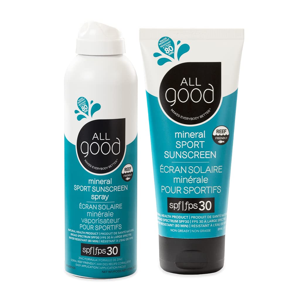All Good Sport Sunscreen Spray & Lotion – SPF 30, Broad Spectrum, Reef-Friendly, Water-Resistant