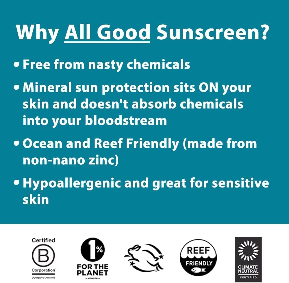 All Good Sunscreen Sport Mineral Lotion SPF 30+ for Face & Body – Reef-Friendly, Water & Sweat Resistant (3 oz)