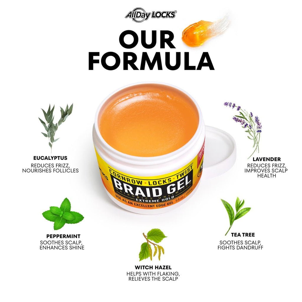 AllDay Locks Braid Gel Extreme Hold | Braiding Gel for Cornrows, Locs & Twists | 10 oz Jar