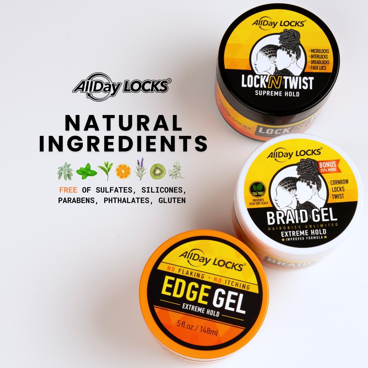 AllDay Locks Braid Gel Extreme Hold – Natural Braiding Gel for Cornrows, Locs & Twists (10 oz)