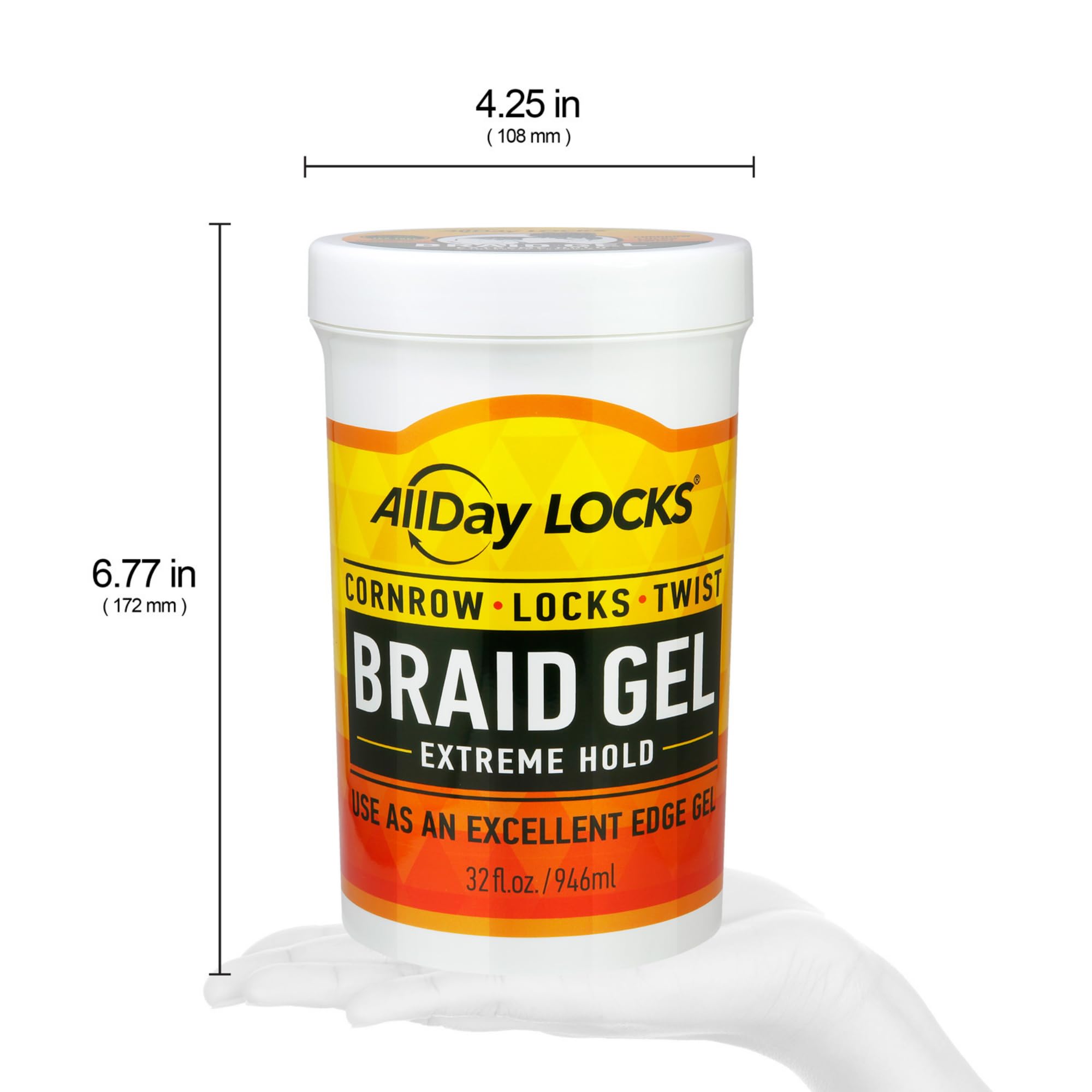 AllDay Locks Braid Gel Extreme Hold | Braiding Gel for Cornrows, Locs & Twists | 10 oz Jar