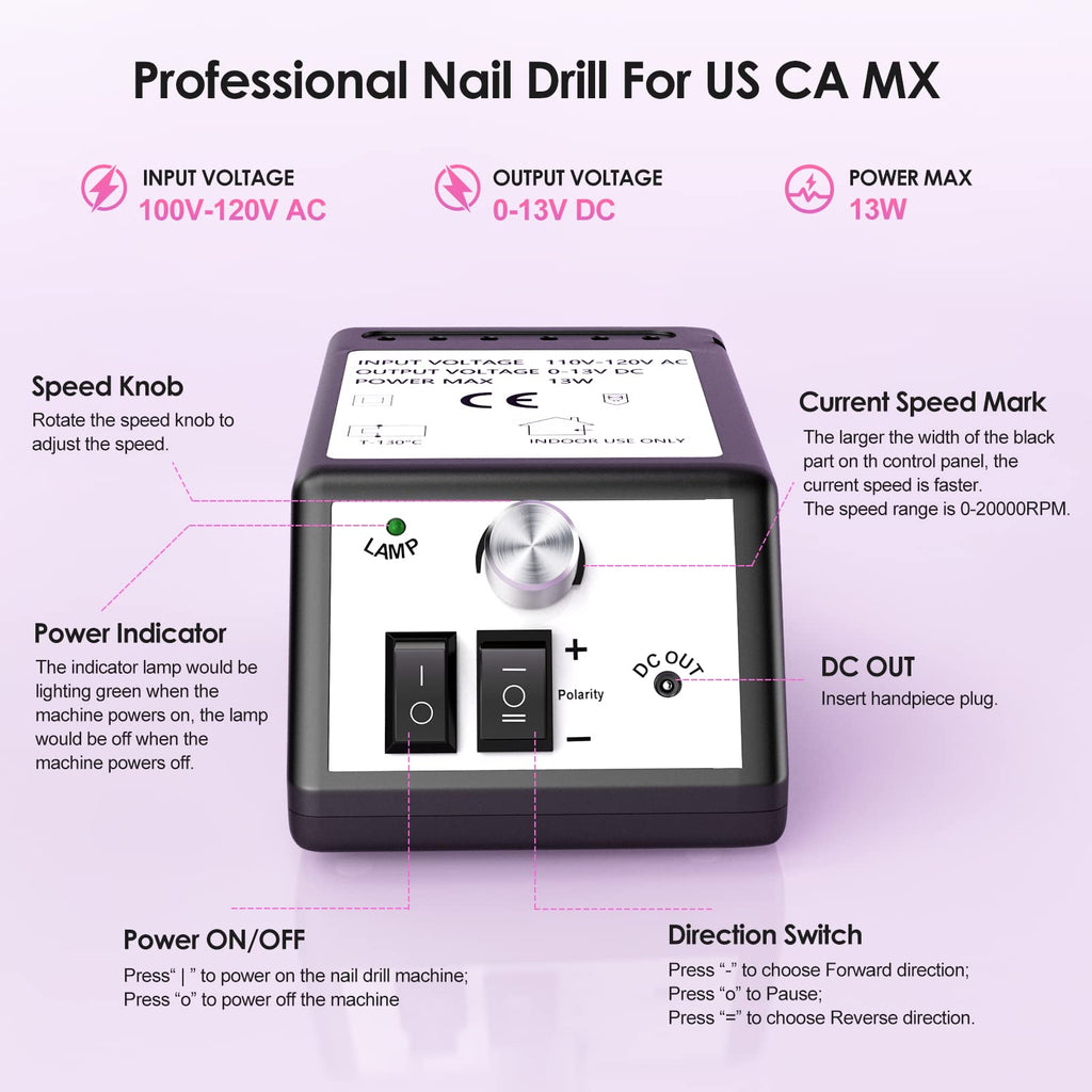 alle's Professional Nail Drill Machine 20000 RPM Efile Kit — 6 Bits, 106 Sanding Bands (Black)