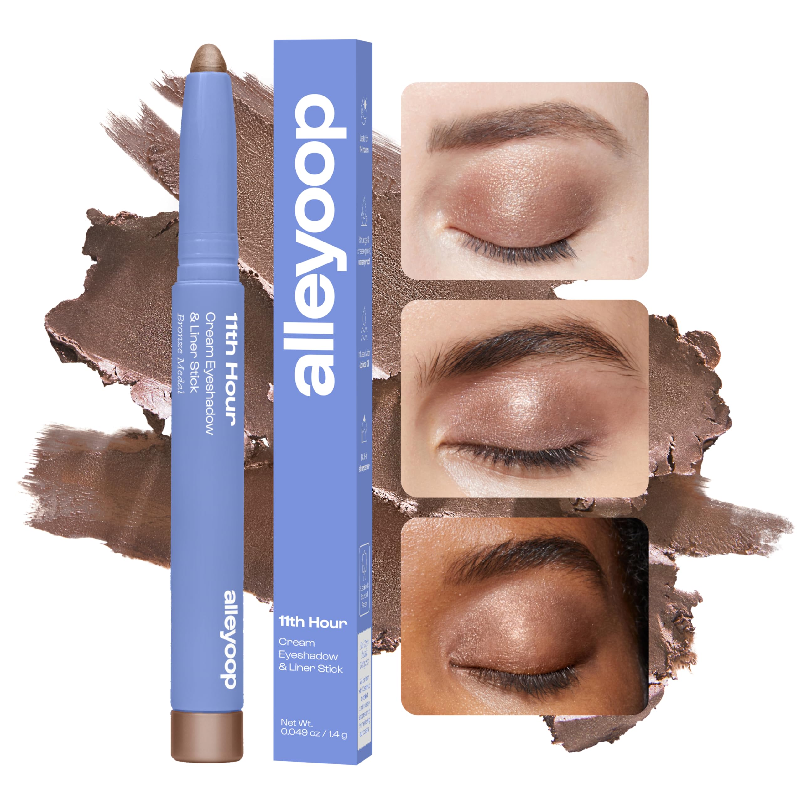 ALLEYOOP 11th Hour Waterproof Cream Eyeshadow Stick – Long-Lasting Brown Shimmer, Cream-to-Powder, 2-in-1 Shadow & Liner