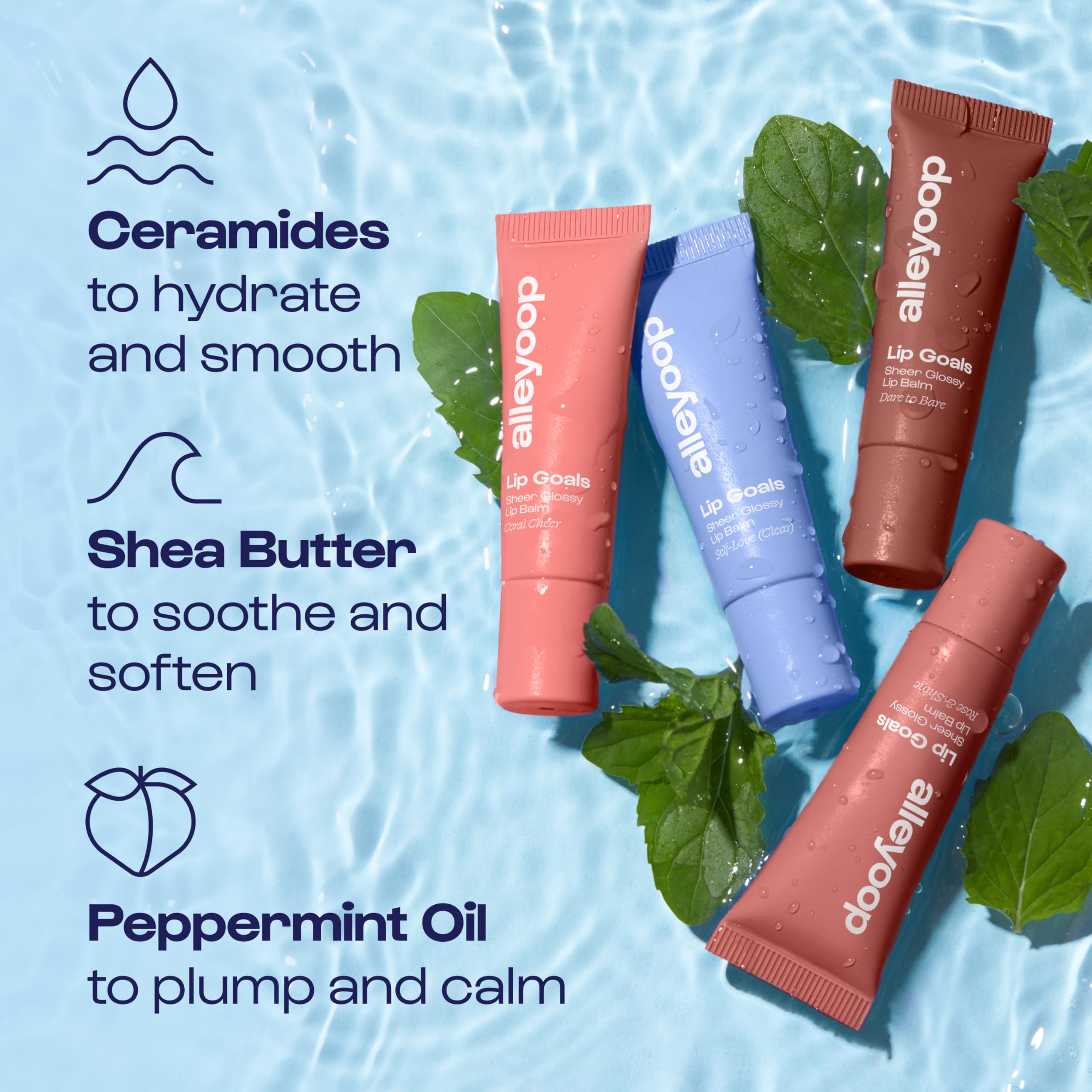 ALLEYOOP Lip Goals – Moisturizing Lip Balm with Clean Vegan Formula, Sheer Rosy Brown Tint