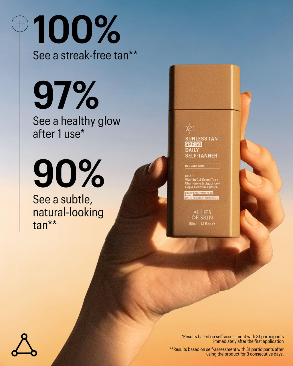 Allies of Skin Daily SPF 50 Self Tanner for Face | Buildable Natural Tan + Vitamin C