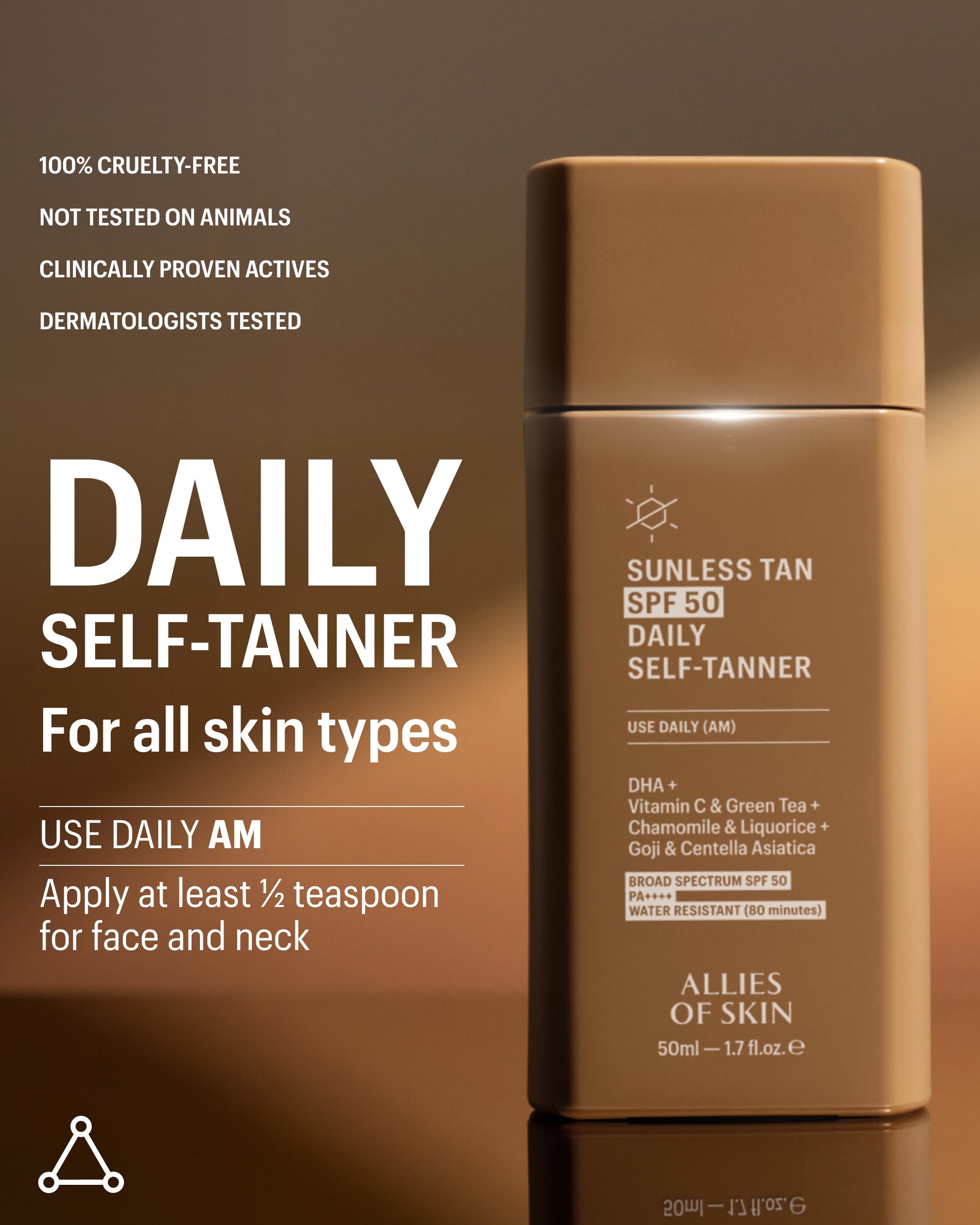 Allies of Skin Daily SPF 50 Self Tanner for Face | Buildable Natural Tan + Vitamin C