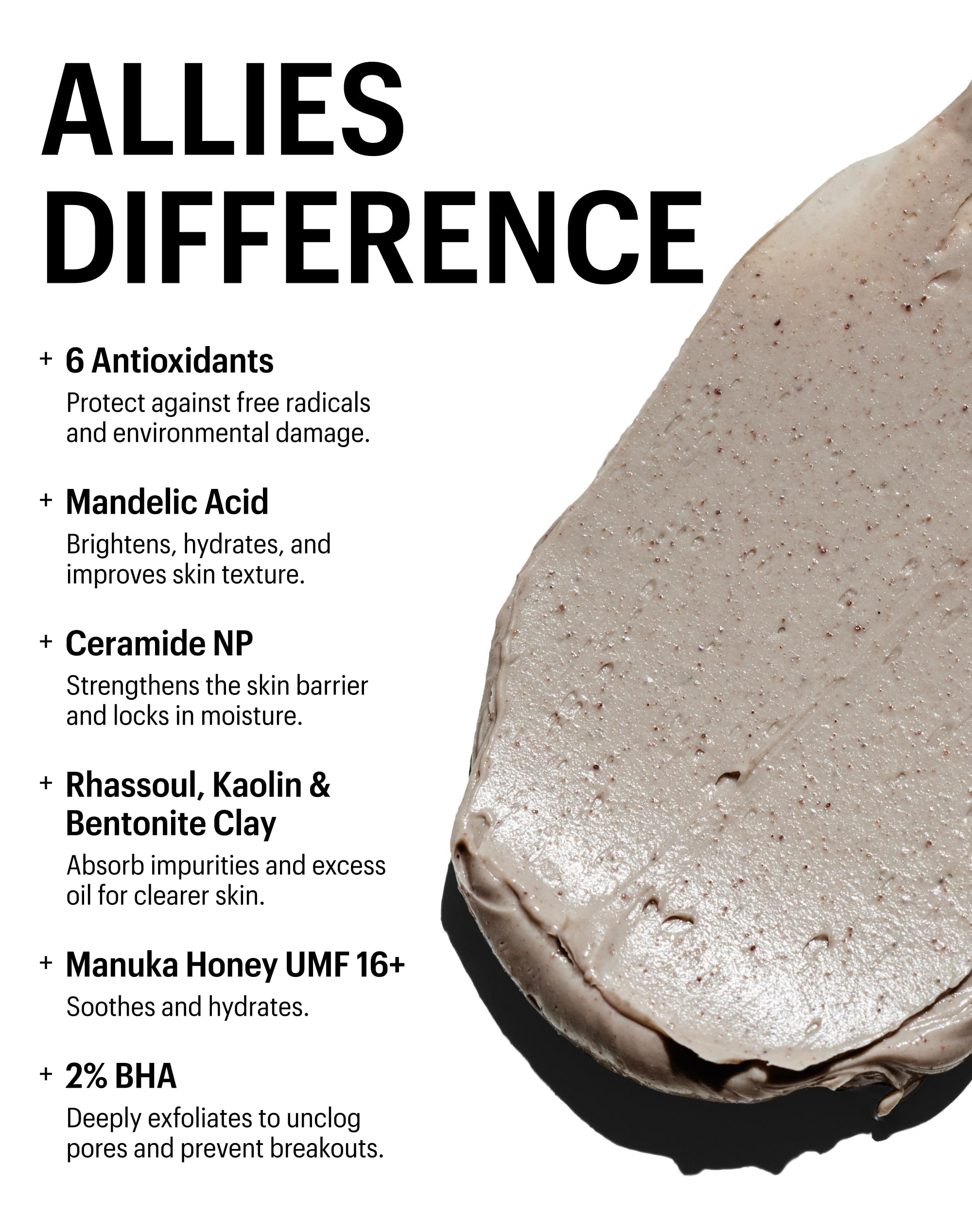 Allies of Skin 2% BHA & Rhassoul Clay Mask | Pore Clarifying Weekly Treatment (1.7 oz)
