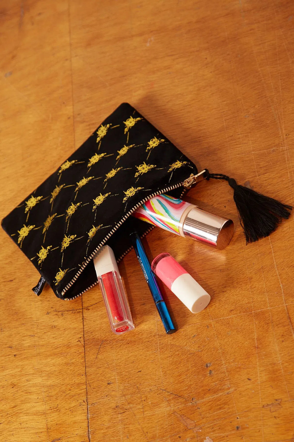 Bee Print Velvet Make Up Bag