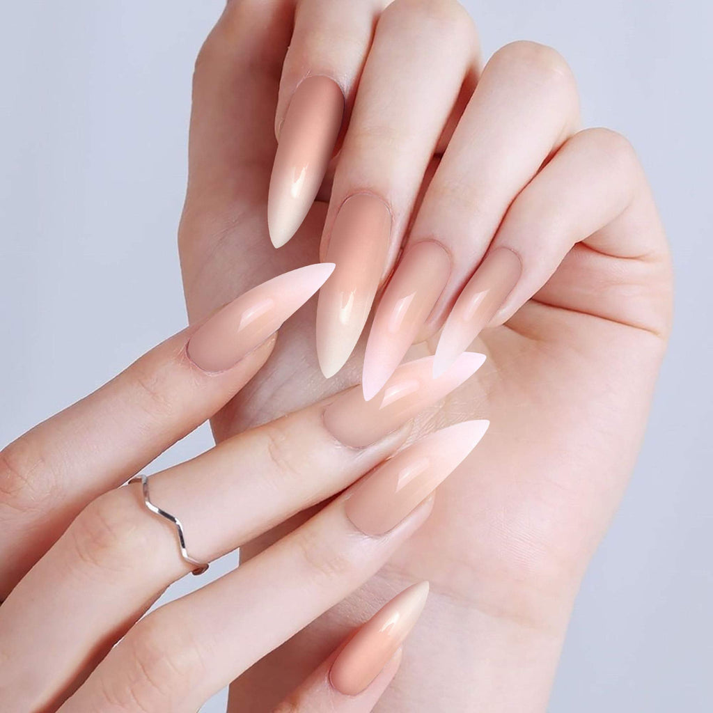 Allstarry 120pcs Extra Long Ombre French Nail Kit – Natural Nude Stiletto Press-On Nails