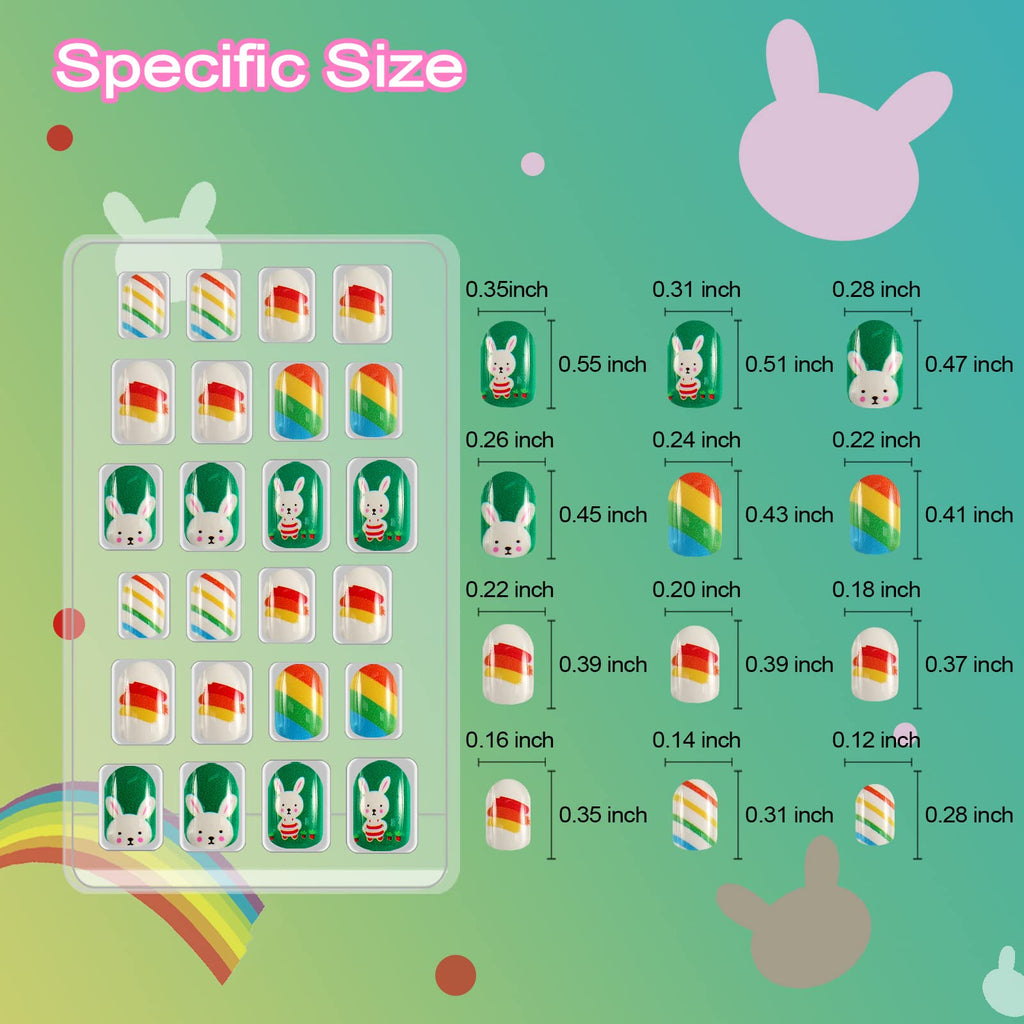 Allstarry 120pcs Kids Press-On Nails – 5-Pack Glitter Rainbow Short Full-Cover Nail Kit