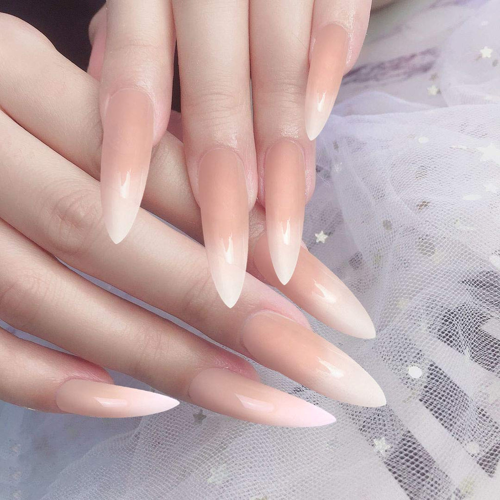Allstarry 120pcs Extra Long Ombre French Nail Kit – Natural Nude Stiletto Press-On Nails